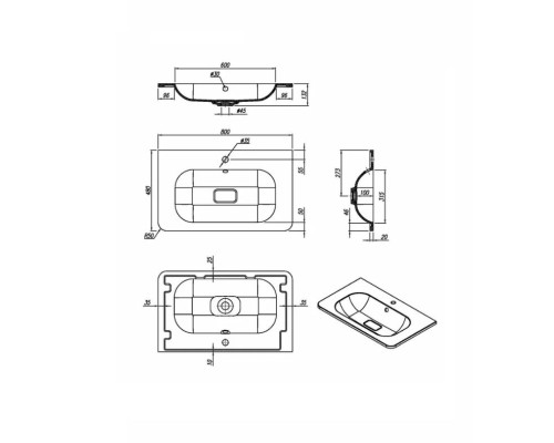 Раковина для ванной 80 см, Uperwood Fate, с декоративной накладкой для слива