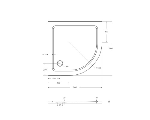 Поддон Cezares TRAY-M-R-90-550-35-W
