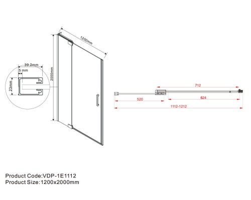 Душевая дверь Vincea Extra VDP-1E1112CLGM 1100x1200 вороненая сталь стекло прозрачное