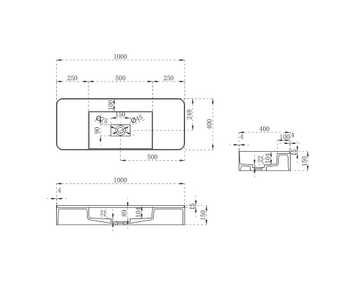 Раковина из искусственного камня Vincea VWB-6S380MW 1000x400x150 подвесная белый матовый
