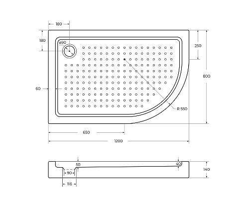 Поддон акриловый Cezares TRAY-A-RH-120/80-550-15-W-L Поддон акриловый Cezares TRAY-A-RH-120/80-550-15-W-L