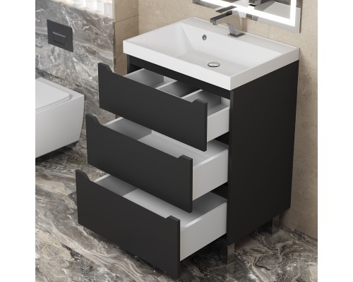 Тумба под раковину 60 см, Uperwood Tanos, напольная, черная, 3 ящика