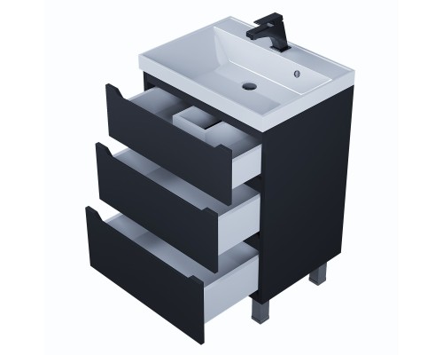 Тумба под раковину 60 см, Uperwood Tanos, напольная, черная, 3 ящика