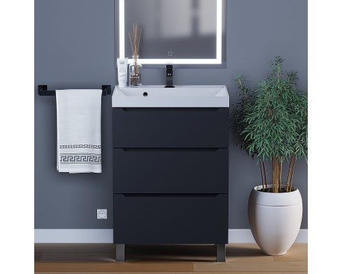 Тумба под раковину 60 см, Uperwood Tanos, напольная, черная, 3 ящика