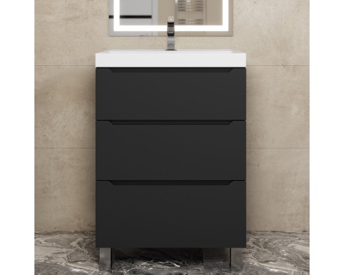 Тумба под раковину 60 см, Uperwood Tanos, напольная, черная, 3 ящика