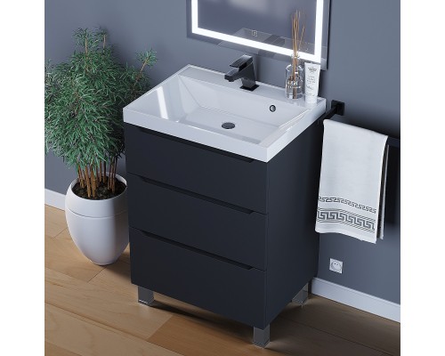 Тумба под раковину 60 см, Uperwood Tanos, напольная, черная, 3 ящика