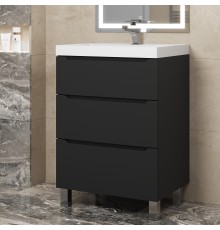 Тумба под раковину 60 см, Uperwood Tanos, напольная, черная, 3 ящика