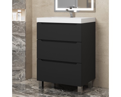 Тумба под раковину 60 см, Uperwood Tanos, напольная, черная, 3 ящика