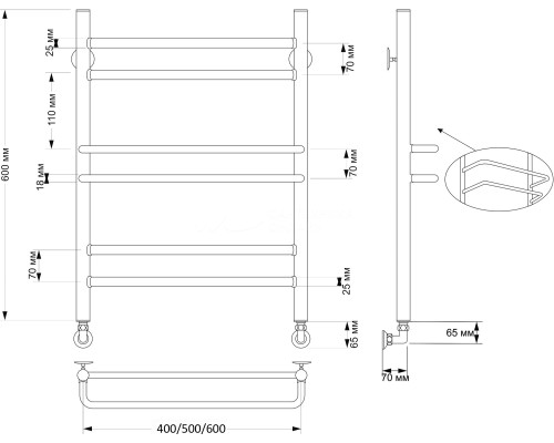 Полотенцесушитель латунный Secado Триест 40х60, водяной, бронза