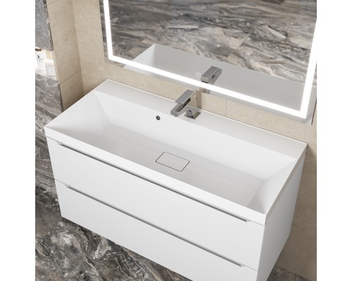 Раковина для ванной 100 см, Uperwood Classic New, белая глянцевая, с накладкой для слива