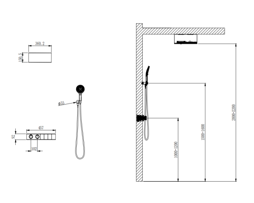 Встраиваемая в стену и потолок душевая система Фонжао А9-1