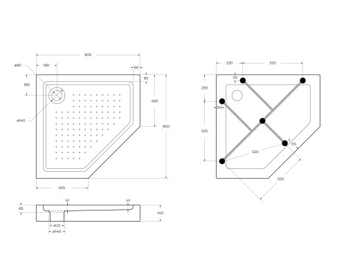 Акриловый поддон для душа BelBagno Tray 90x90 TRAY-BB-P-90-15-W Белый