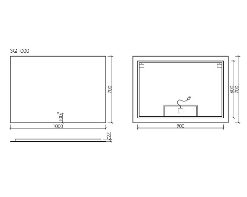 Зеркало SanCos Square 100 SQ1000 с LED подсветкой