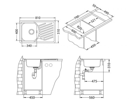 Мойка кухонная Alveus Elegant 30 SAT-90 1126348 сатинированная сталь