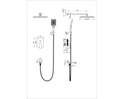 Душевая система встраиваемая Wonzon&Woghand, Черный матовый