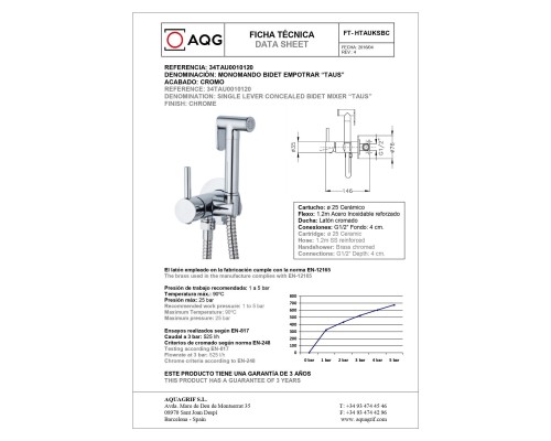 Комплект гигиенического душа AQG TAUS со смесителем, хром