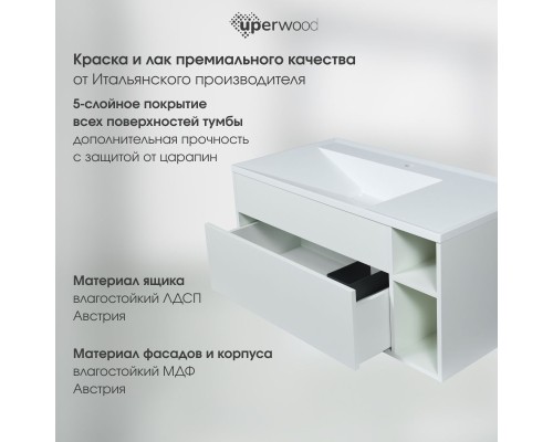 Тумба под раковину подвесная Uperwood Lotus Premium 100х50х42 см, белая