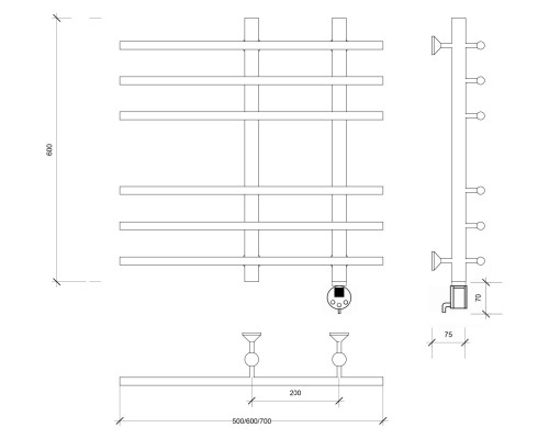 Полотенцесушитель латунный Secado Турин 3 60х20х70, электрический R, бронза