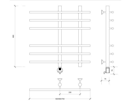 Полотенцесушитель латунный Secado Турин 3 60х20х70, электрический R, бронза