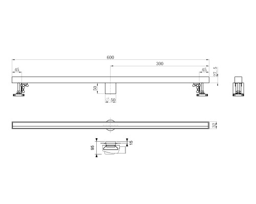 Душевой трап 60 см Wonzon&Woghand, Темный графит WW-65406M-GM