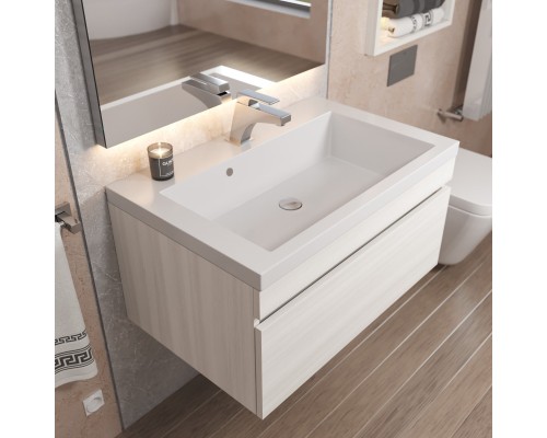 Тумба с раковиной подвесная Uperwood Eva 74х47,5х35,4 см, Дуб Харбор Белый