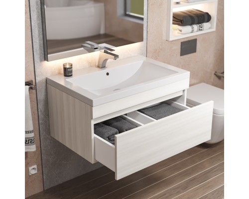 Тумба с раковиной подвесная Uperwood Eva 74х47,5х35,4 см, Дуб Харбор Белый