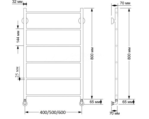 Полотенцесушитель латунный Secado Триада 1 плюс 40х80, водяной, бронза
