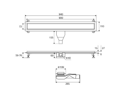 Душевой трап EXCELLENT Stilio Gold 90 под облицовку плиткой золото