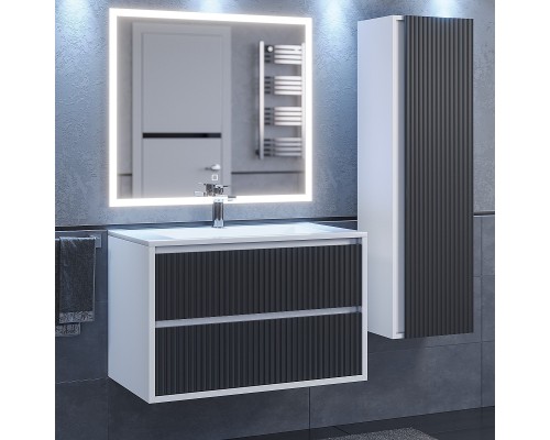 Тумба с раковиной 80 см, Uperwood Next Premium, белая/графит, 2 ящика