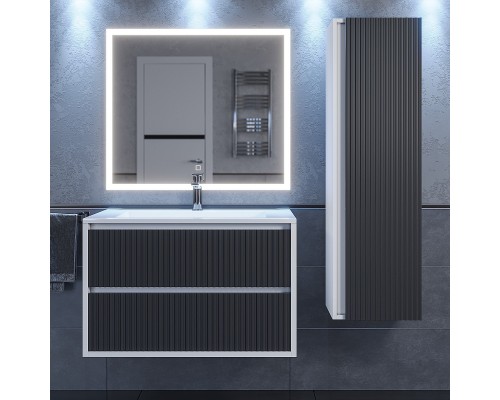 Тумба с раковиной 80 см, Uperwood Next Premium, белая/графит, 2 ящика