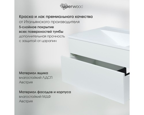 Тумба под раковину подвесная Uperwood Lotus Premium 80х50х42 см, белая