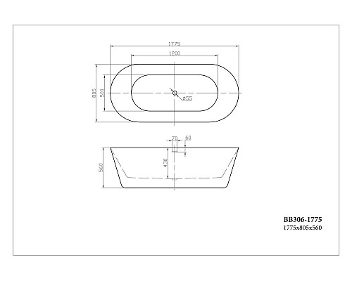 Акриловая ванна BelBagno BB306-1775 178x80 Акриловая ванна BelBagno BB306-1775 178x80