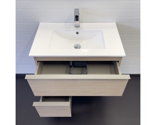 Тумба с раковиной для ванной Comforty Тургояк-75 дуб светлый 75E