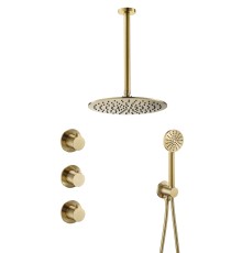 Встраиваемый душевой комплект (термостат, душ 30см) Benesque Lumiere латунь брашированная