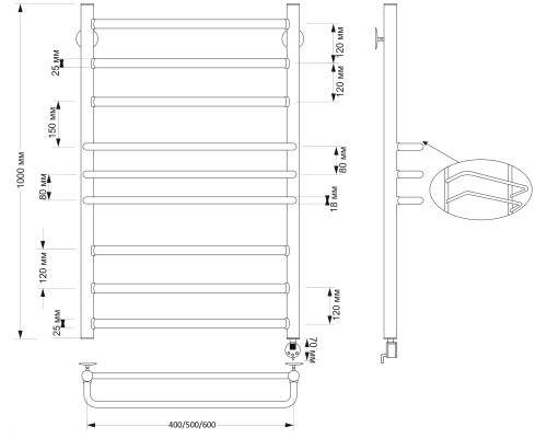 Полотенцесушитель латунный Secado Триест 40х100, электрический L, бронза