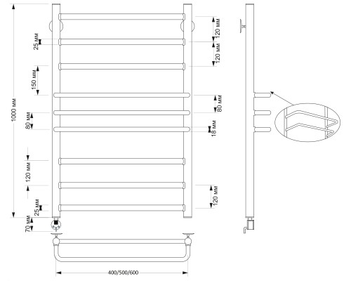 Полотенцесушитель латунный Secado Триест 40х100, электрический L, бронза