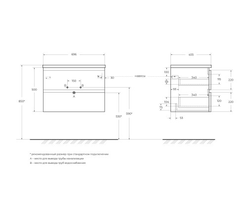 Тумба под раковину BelBagno 70 ALBANO-700-2C-SO-BL подвесная Bianco Lucido