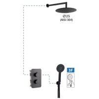 Душевая система AQG Aqua, c термостатом, с верхним душем и кронштейном, черный матовый