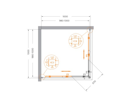 Душевой уголок Cezares Relax-304 100x100 RELAX-304-A-2-100-C-BORO профиль Брашированное золото стекло прозрачное