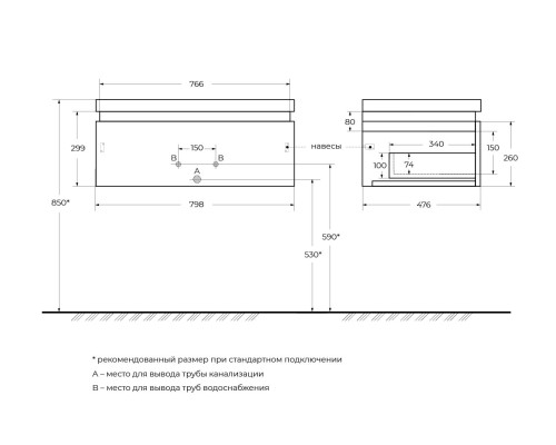 Тумба под раковину Cezares Slider 80 SLIDER-800-1C-SO-NF-P подвесная Черный фьюжн