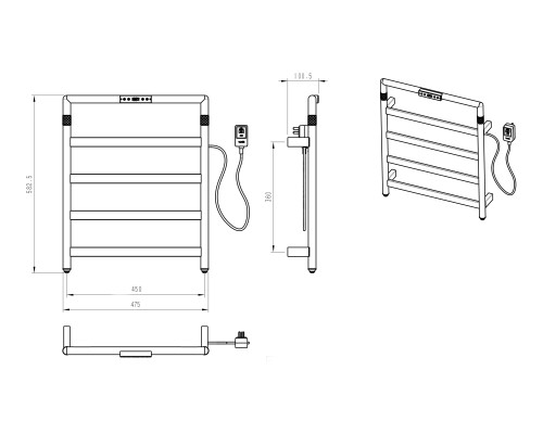 Полотенцесушитель электрический Wonzon&Woghand K?LN, Брашированное золото WW-A6014-BG