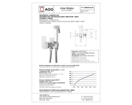 Комплект гигиенического душа AQG ARES со смесителем, хром
