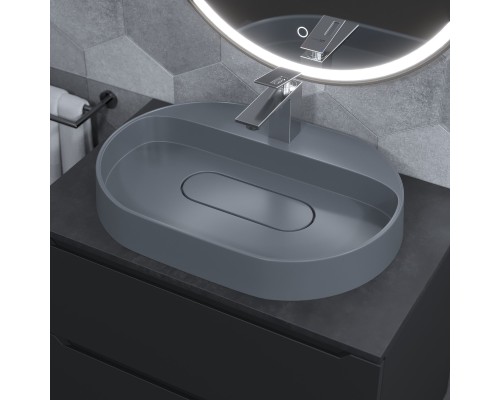 Раковина для ванной накладная 55 см, Uperwood Tanos Quartz, овальная, серая, "бетон"