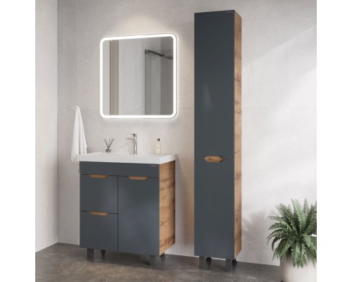 Тумба под раковину Onika Айленд 70 напольная, графит/дуб крафт золотой, с корзиной