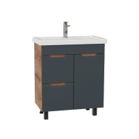 Тумба под раковину Onika Айленд 70 напольная, графит/дуб крафт золотой, с корзиной