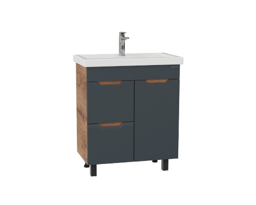 Тумба под раковину Onika Айленд 70 напольная, графит/дуб крафт золотой, с корзиной