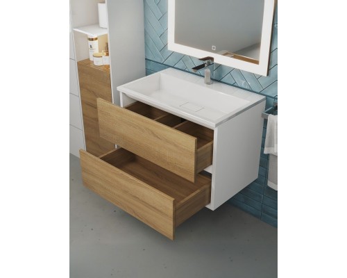 Тумба под раковину 70 см, Uperwood Barsa, белая/дуб сонома