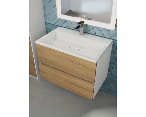 Тумба под раковину 70 см, Uperwood Barsa, белая/дуб сонома
