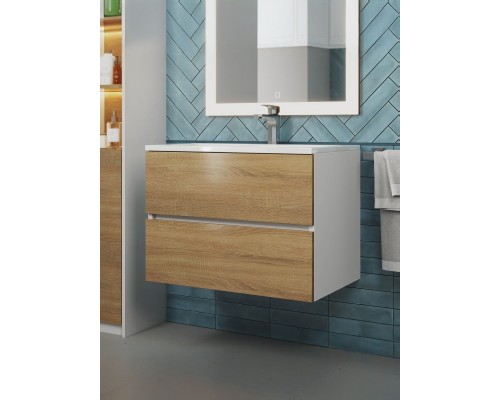 Тумба под раковину 70 см, Uperwood Barsa, белая/дуб сонома