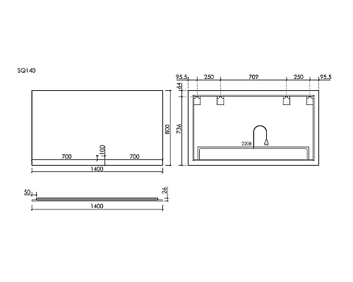 Зеркало для ванной комнаты Sancos SQUARE 140х80 с подсветкой, SQ1400